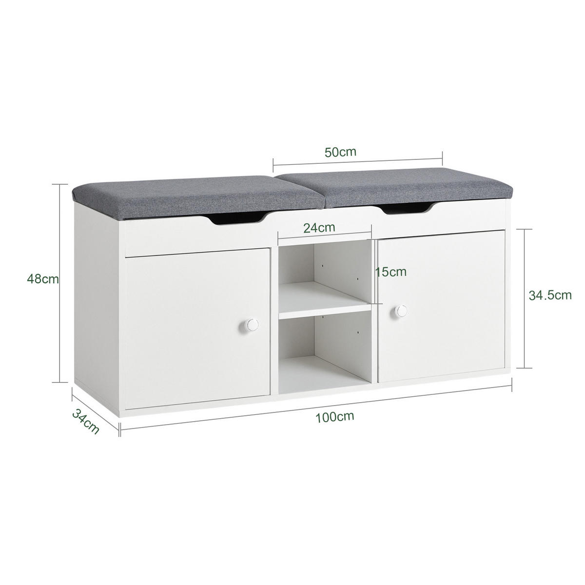 SCHUHBANK Weiß - Weiß, Holzwerkstoff (100/48/34cm) - SoBuy