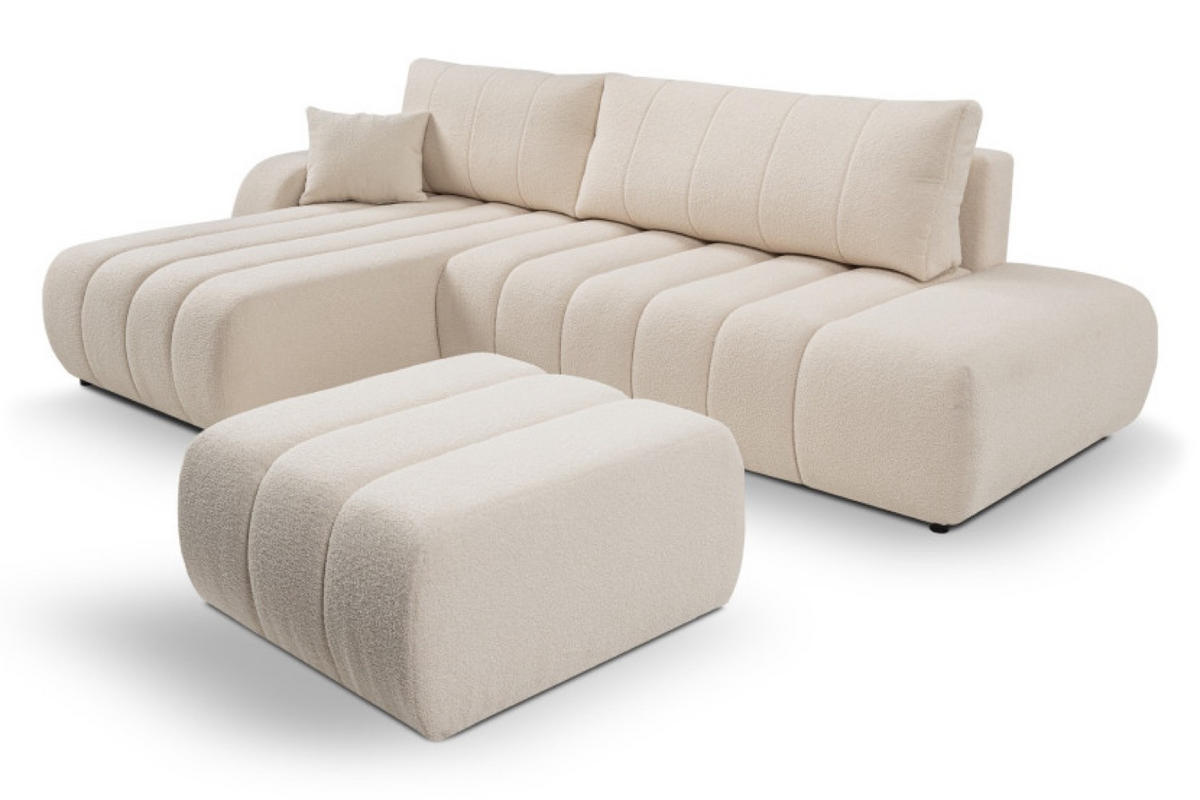 POUF Creme ALOO Gepolstert Boucle Lambi - Beige, Textil (82/41/75cm) - Sepro Meble