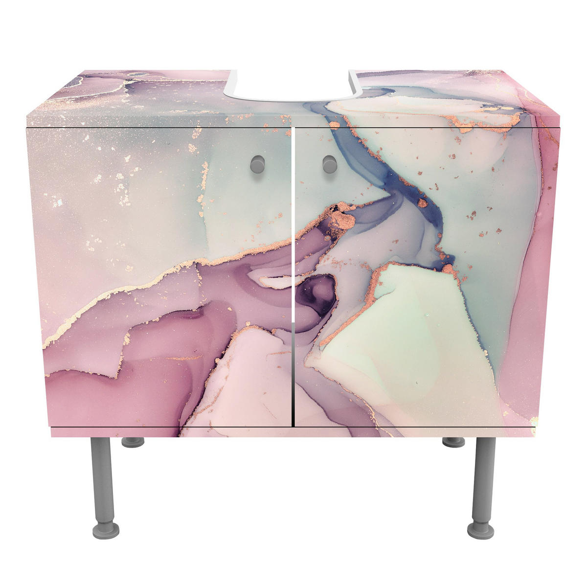 WASCHBECKENUNTERSCHRANK Aquarell Pastell Rosa mit Gold 60/55/35 cm - Pastellblau, Holzwerkstoff (60/55/35cm) - Bilderwelten