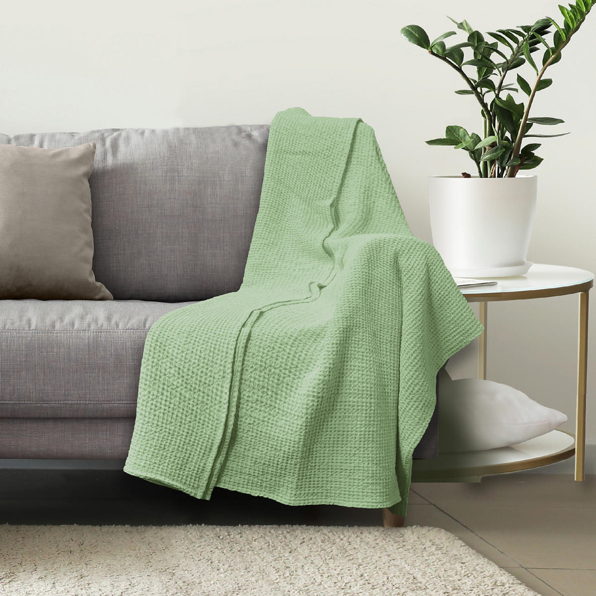 KUSCHELDECKE Waffelpiqué 140x200 cm Altgrün - Hellgrün, Textil (140/200cm)