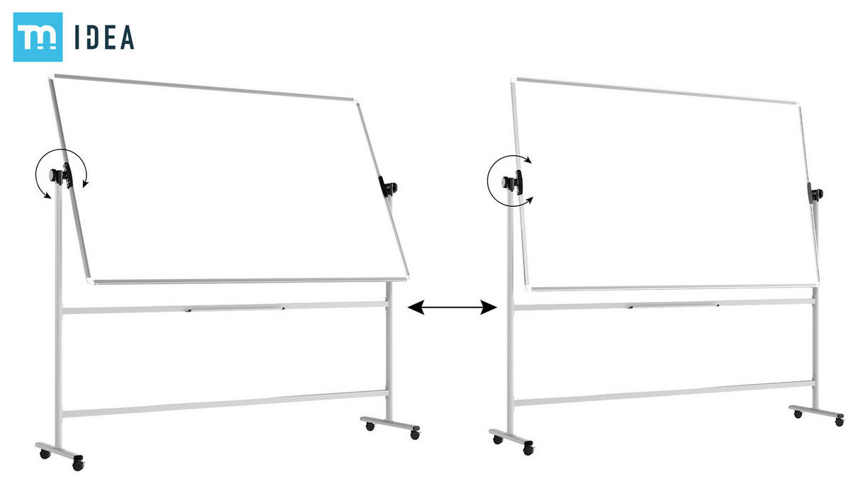 MOBILES Board, Serie: TM Idea/Flex – mit doppelseitiger Whiteboard-Oberfläche, drehbar, 200x120 cm - Weiß, Metall (200/120/62cm) - ALLboards