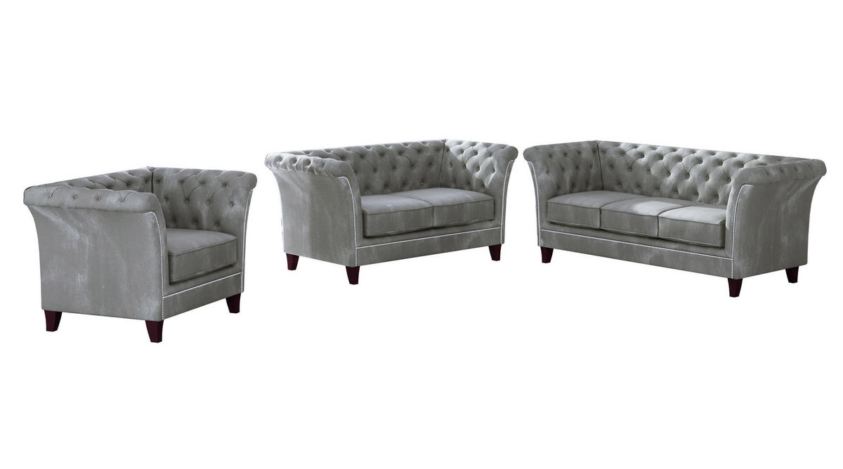 CHESTERFIELD-SOFA 3-Sitzer Fusion Grau Samt - Braun/Grau, Holz/Textil (237/75/82cm) - S-Style Möbel