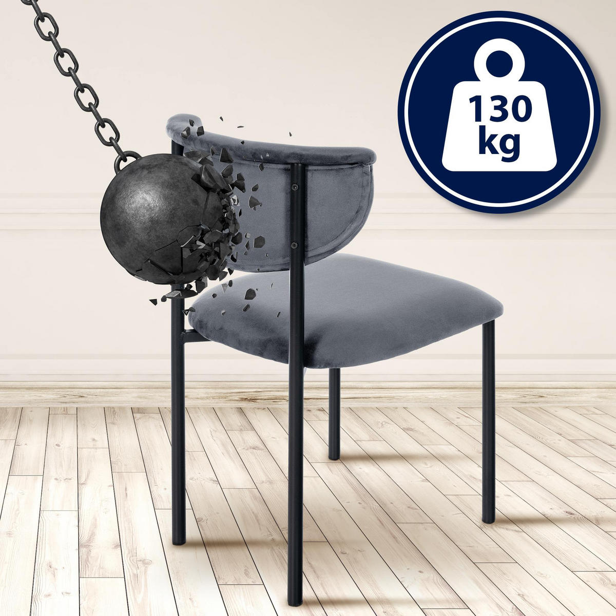 STUHL Samt Dunkelgrau - Dunkelgrau, Textil/Metall (52/78/53cm) - CLP
