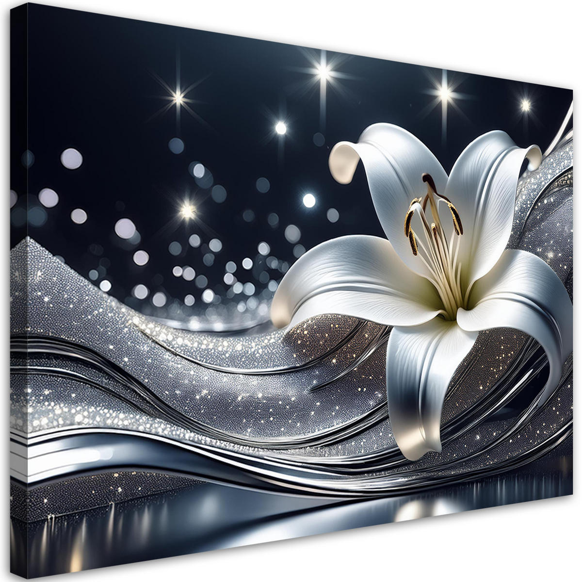 WANDBILD natur silber blume - Silberfarben, Textil (60/40cm) - Feeby