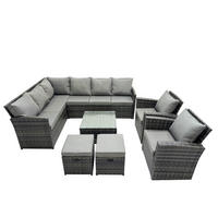 GARTENGARNITUR mit Ecksof,Couchtisch,2 Fußhocker, 2 Stühle Polyrattan Dunkelgrau 10-Sitzer - Dunkelgrau/Grau, Glas/Kunststoff - Fimous
