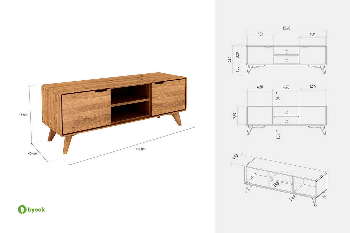GREG HIFI-SCHRANK Wildeiche - Wildeiche, Holz (134/48/40cm) - byoak