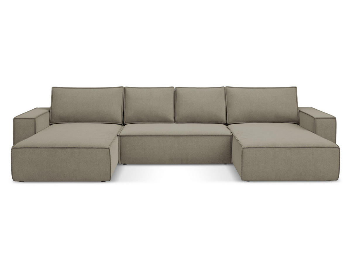 WOHNLANDSCHAFT Strukturstoff Stoff Beige - Beige/Schwarz, Kunststoff/Textil (398/82/185cm) - Makamii