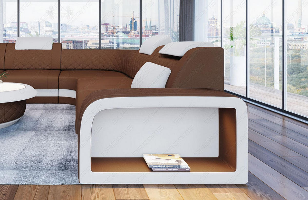 ECKSOFA Sofa Foggia Hellbraun Weiß Mikrofaserstoff - Hellbraun, Kunststoff (294/294cm)