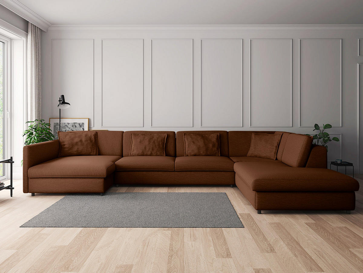 WOHNLANDSCHAFT - Schwarz/Braun, Kunststoff/Textil (431/84/272cm) - home24