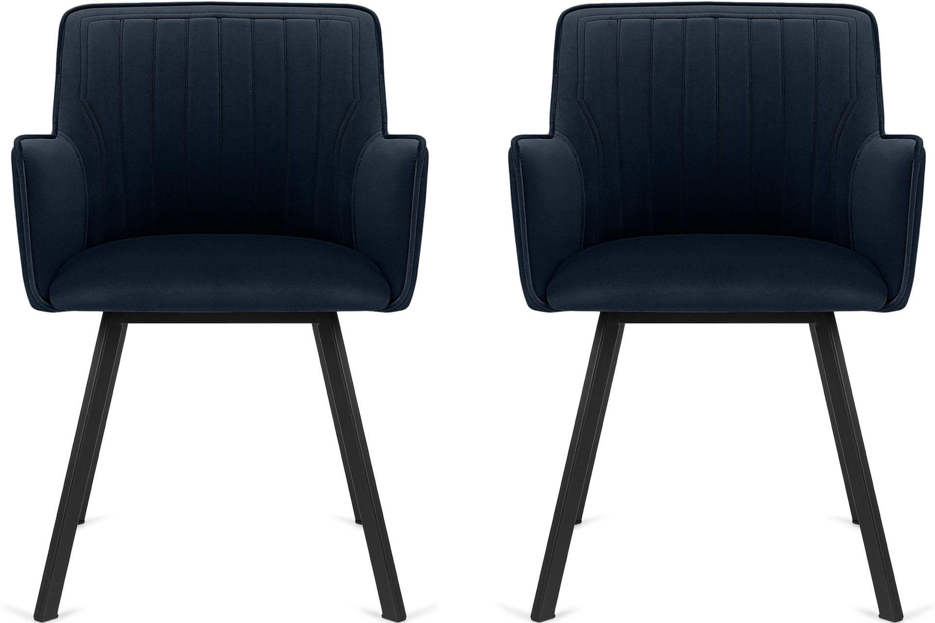 ESSZIMMERSTUHLE PYRUS 2-tlg Velours-Sitz, Dunkelblau/schwarz - Schwarz/Dunkelblau, Textil/Metall (56/84/46cm) - KONSIMO®