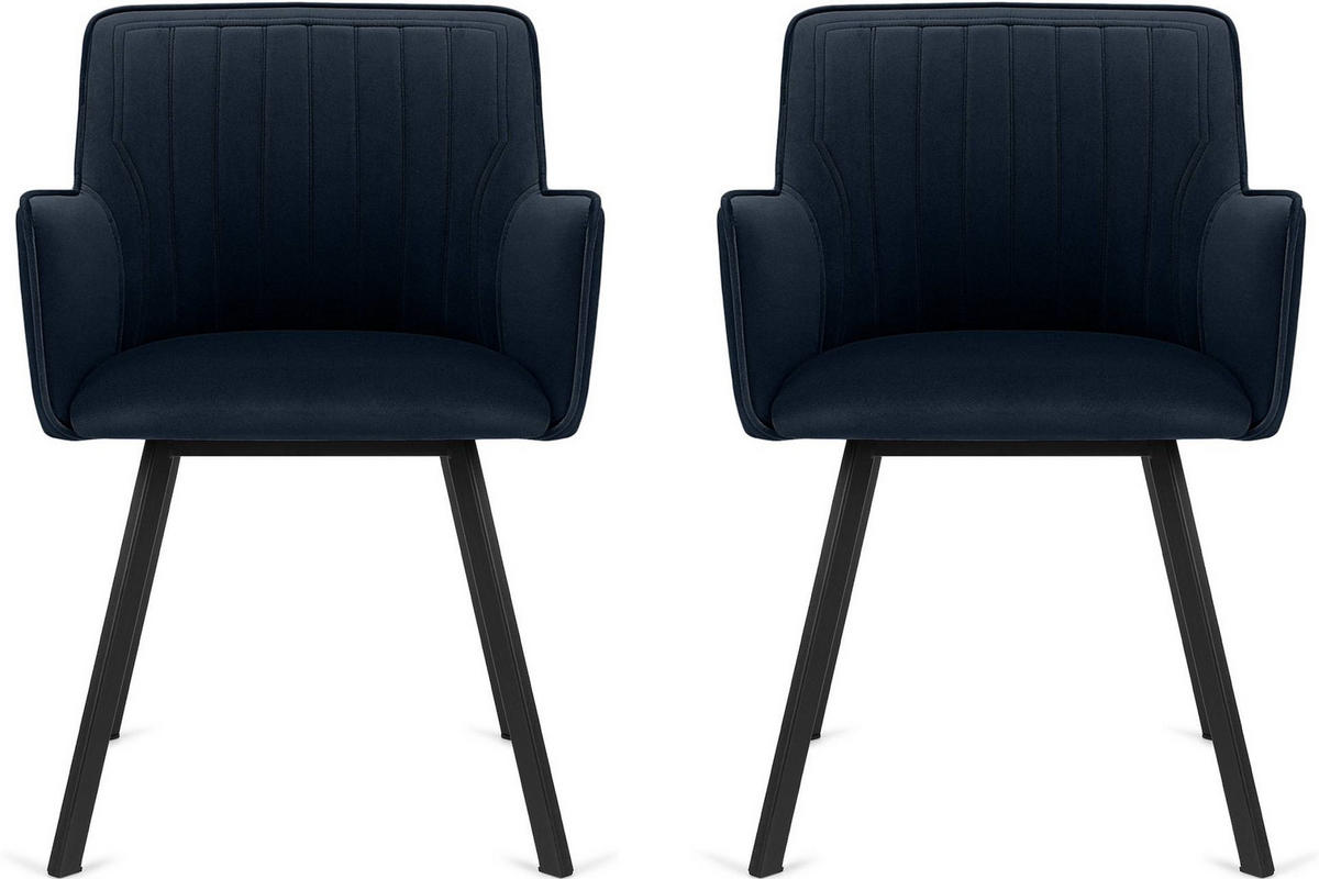 ESSZIMMERSTUHLE PYRUS 2-tlg Velours-Sitz, Dunkelblau/schwarz - Schwarz/Dunkelblau, Textil/Metall (56/84/46cm) - KONSIMO®