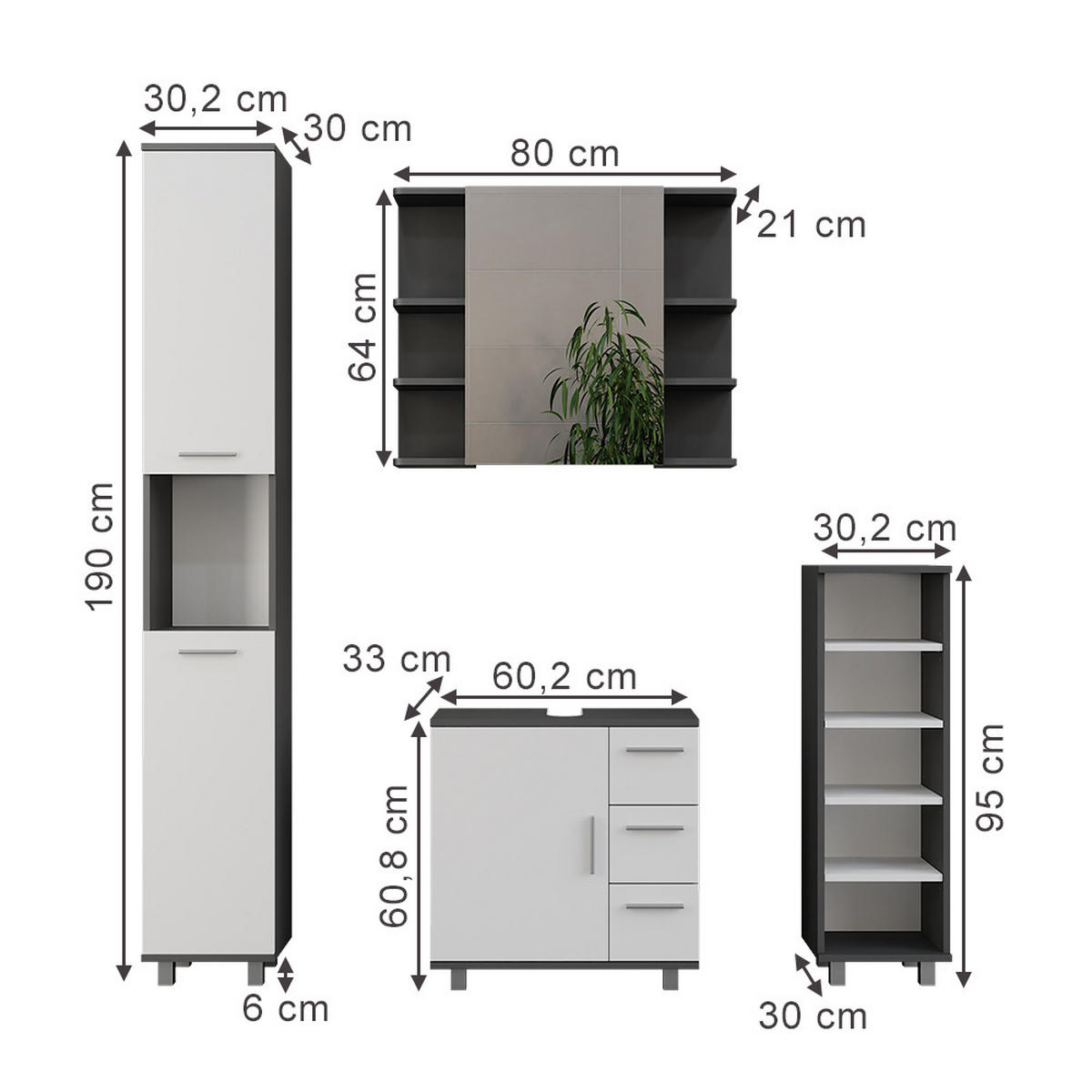KOUPELNOVÝ NÁBYTEK Ilias Antracitová/bílá - bílá/antracitová, kompozitní dřevo (60.2/60.8/33cm) - Vicco