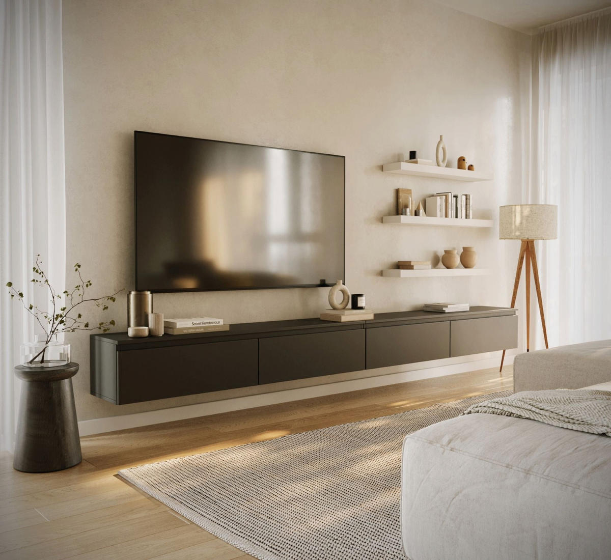 TV-LOWBOARD Bemmi hängend Schwarz 300/30/30 cm - Schwarz, Holzwerkstoff (300/28.4/31.8cm) - Selsey