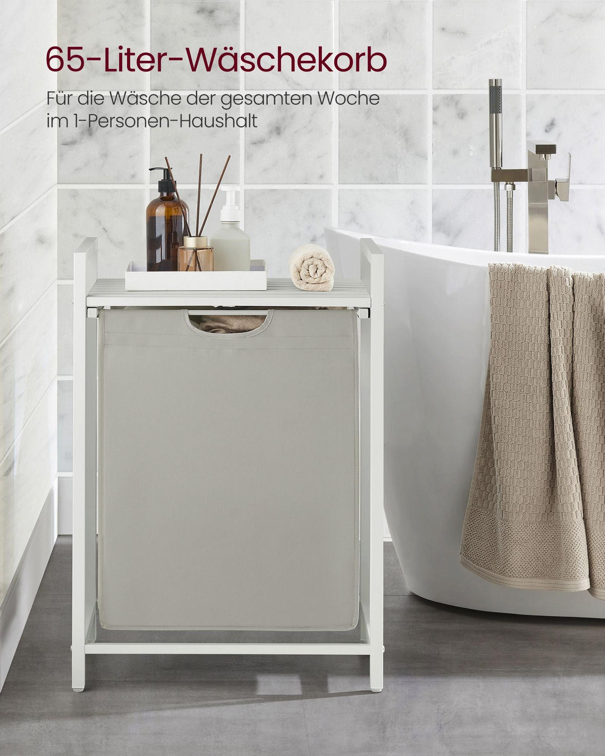 WÄSCHEKORB LILONGWE - Weiß, Holzwerkstoff (33/72/50cm) - Hansiro