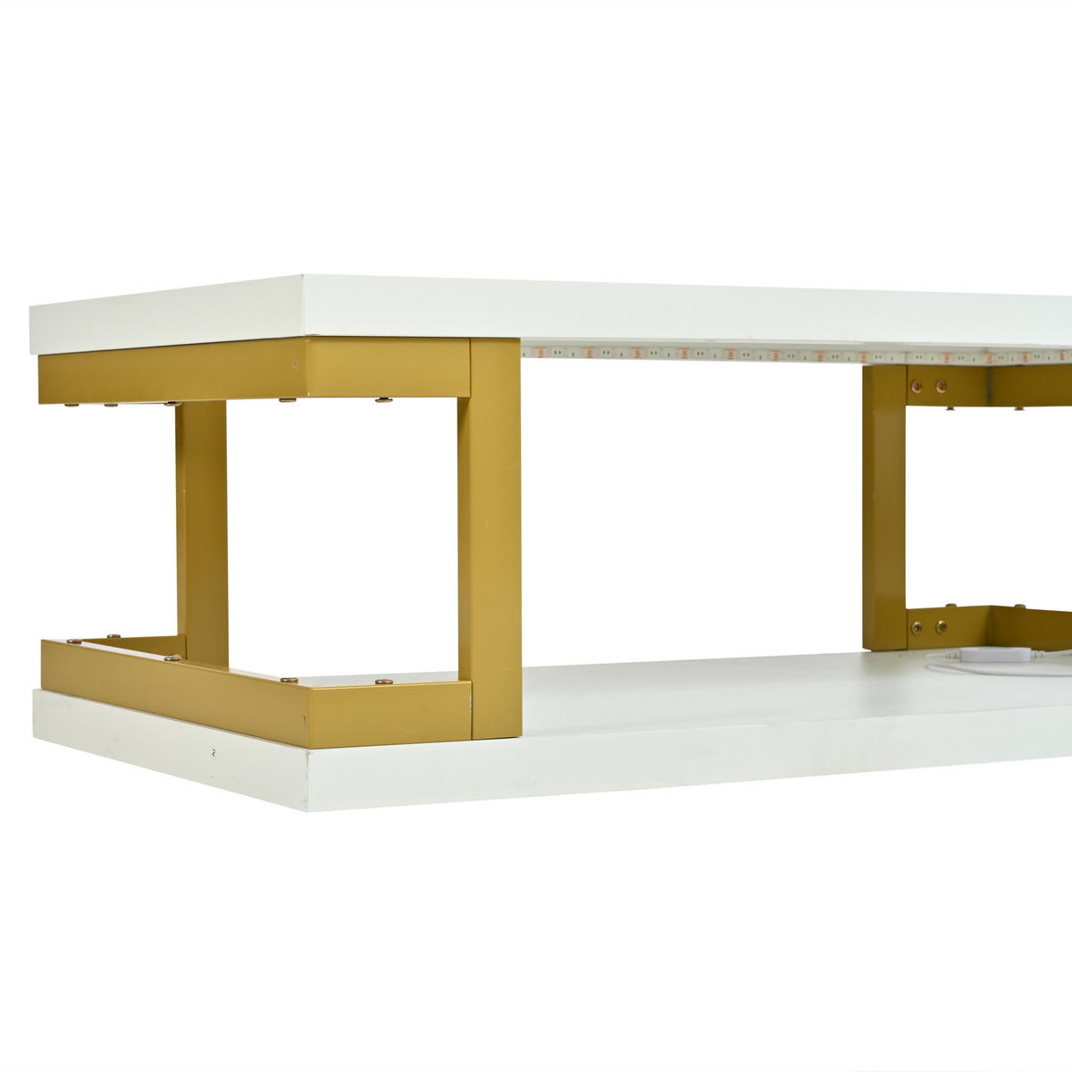 COUCHTISCH Weiß‑Gold mit U‑förmigem Metallrahmen und LED 100 × 50 × 38 cm - Weiß, Holzwerkstoff (50/100/38cm) - Luhomfu