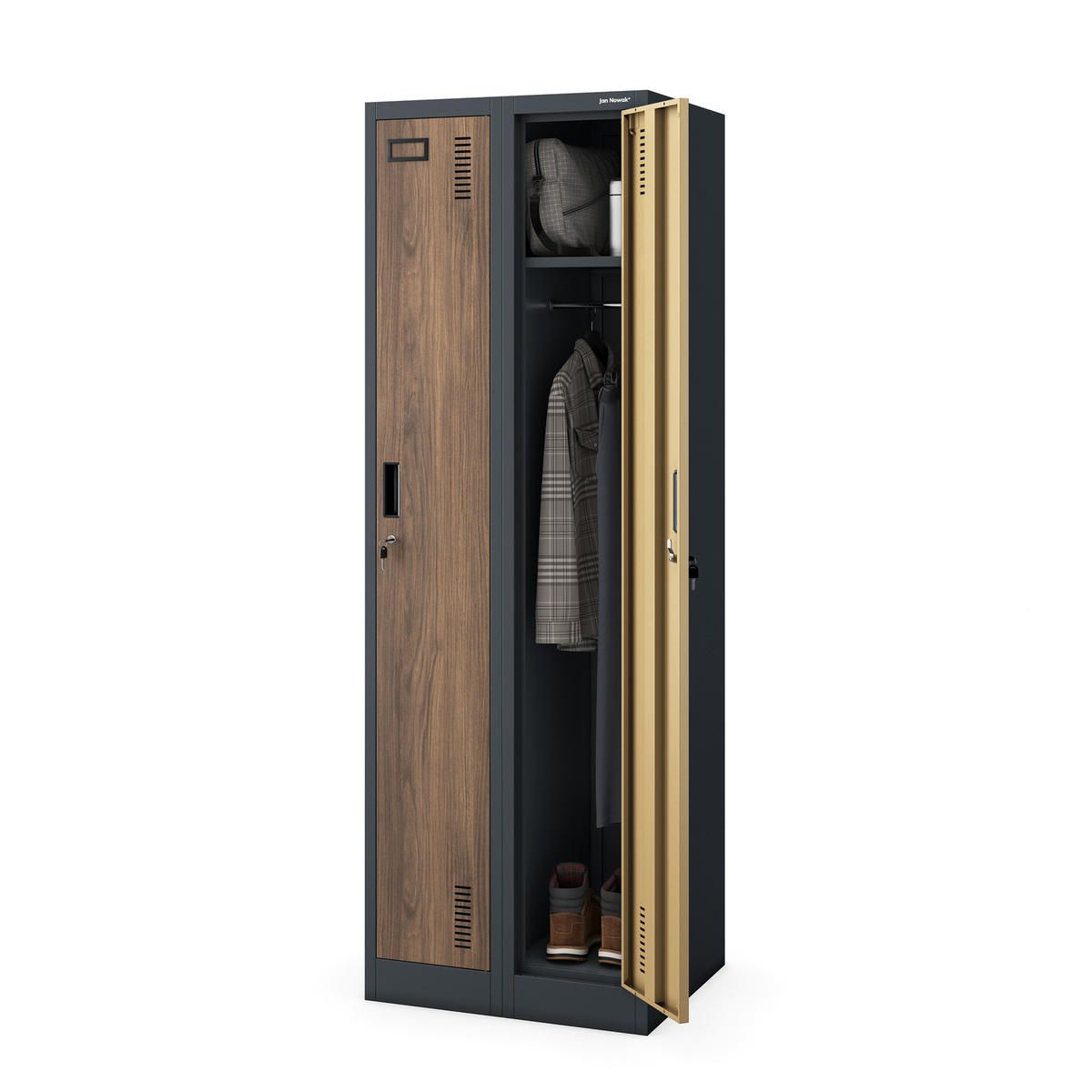 ZWEIFACH-PUTZSCHRANK KACPER II 180x60x50 cm - Anthrazit/Nussbaumfarben, Metall (60/180/50cm) - Jan Nowak