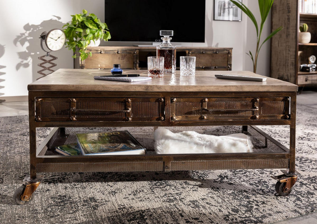 COUCHTISCH Mango 110x60x50 braun lackiert HEAVY INDUSTRY #222 - Braun, Holz (110/60/50cm) - Massivmoebel24
