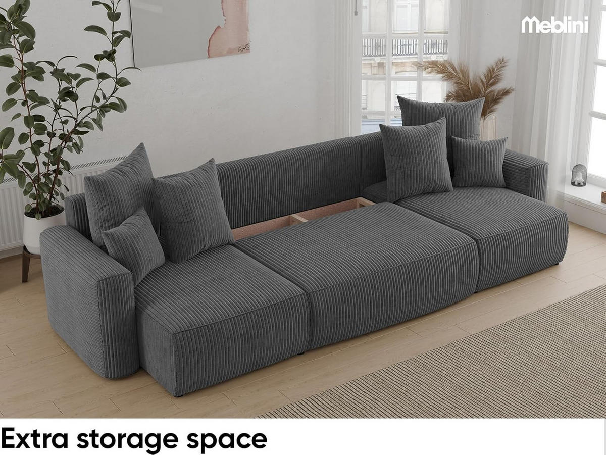 ECKSOFA DAVE U - Dunkelgrau/Schwarz, Holzwerkstoff (312/142cm) - Meblini