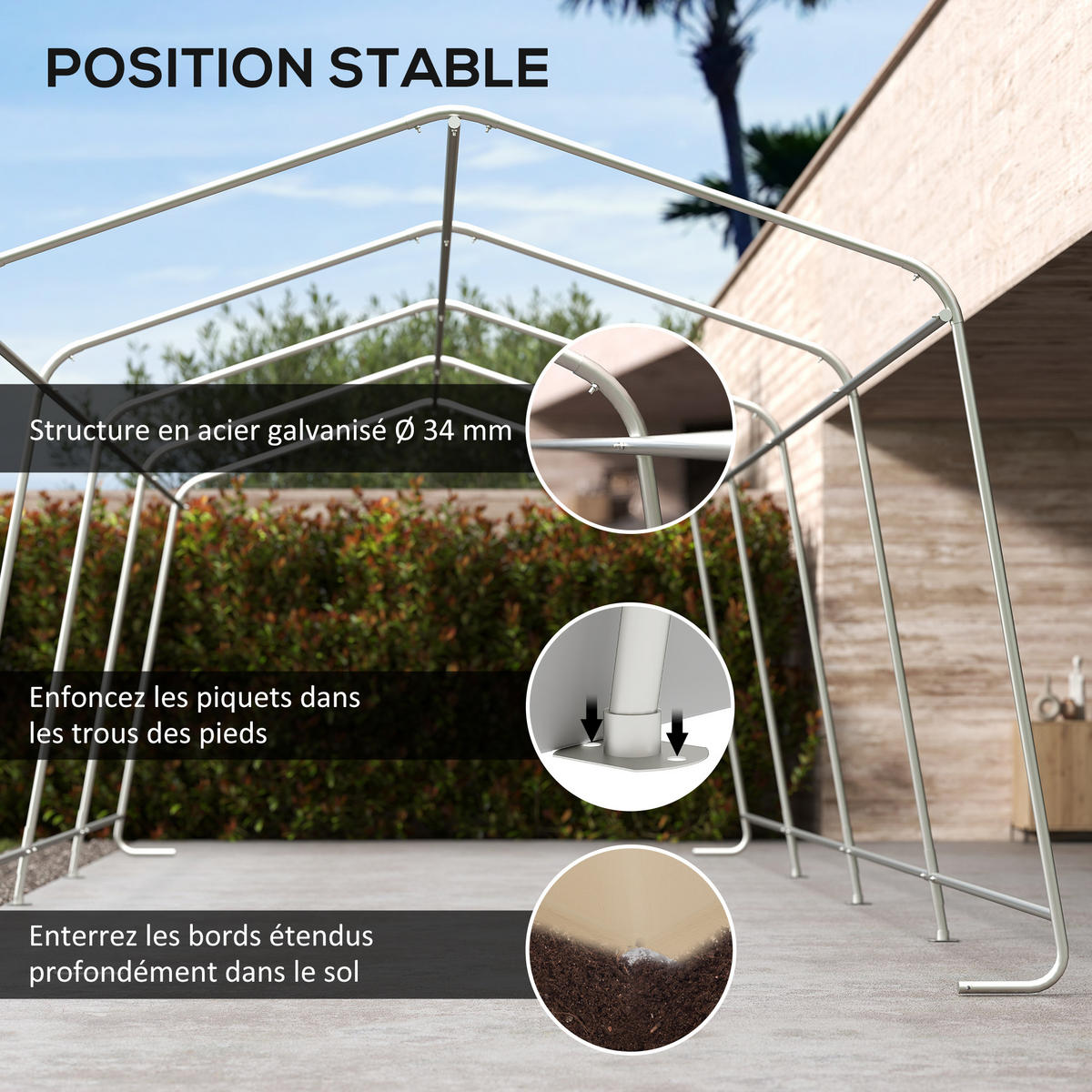 CARPORT DE-12646 620/330/240 cm 150 g/m² wasserdicht mit Rolltür Grau - Mokka, Kunststoff (330/240/618cm) - ComfortXL