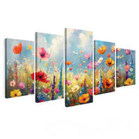 OBRAZ NA PLÁTNĚ 5dílná sada Květiny - Jaro - Barevné - Letní 150x80 cm - pomerančová, textil (150/80cm) - MuchoWow