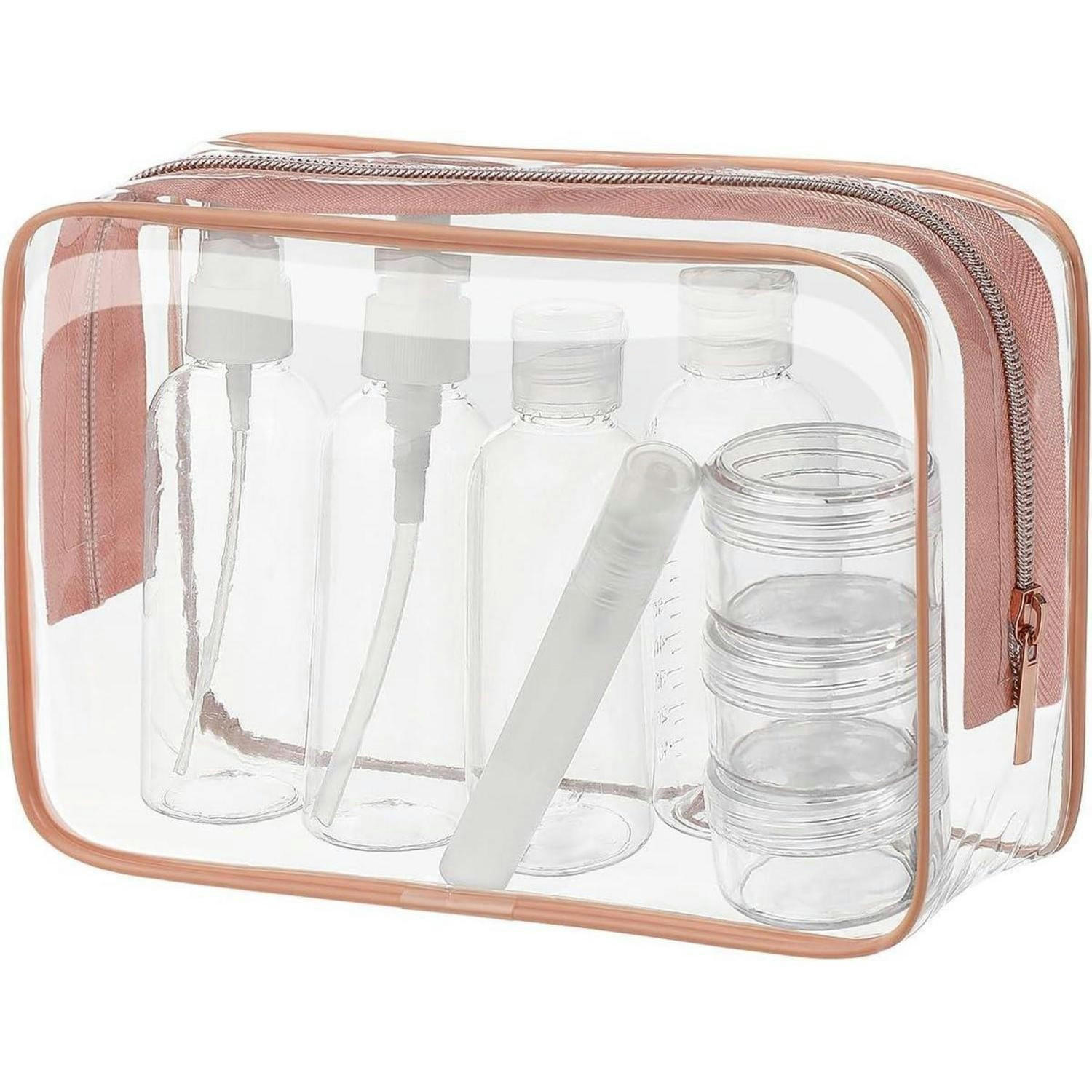KULTURBEUTEL 8-teiliges Set transparent mit Reiseflaschen, transparent - Transparent, Kunststoff (16/6/21cm)