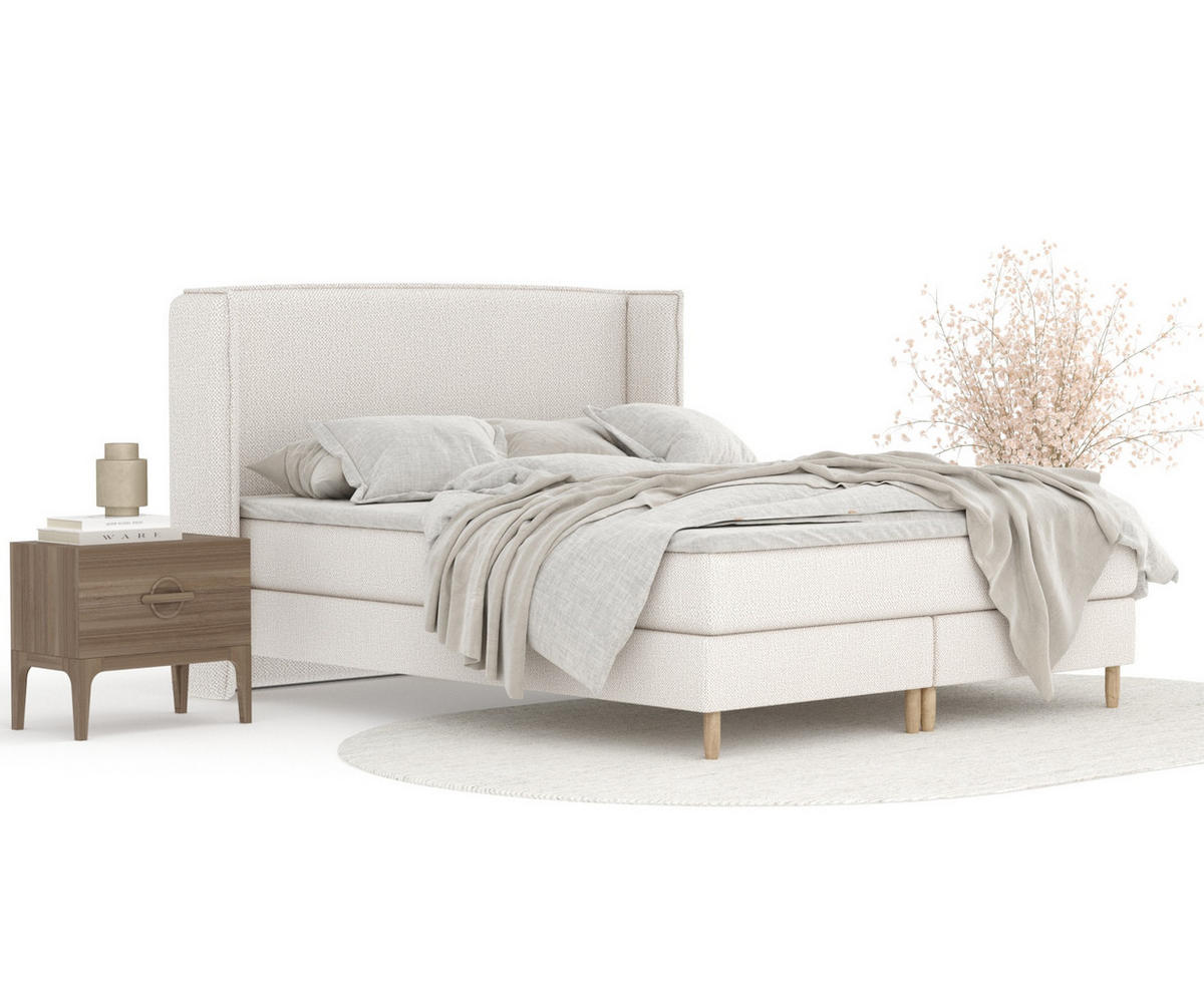 KONTINENTALBETT Ardis Creme 200/200 cm mit Matratze und Topper - Creme/Naturfarben, Holz/Holzwerkstoff (200/200cm) - Maison de Reve