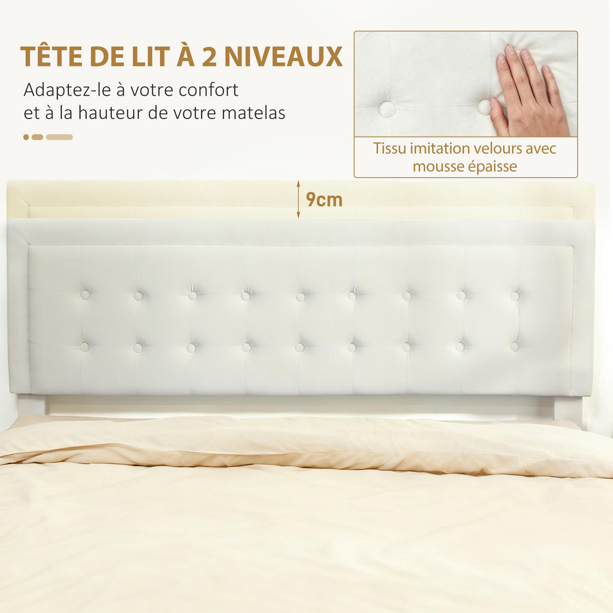 BETT 140x200 cm DE-14662 mit Gasdruckfedern & Schublade Creme - Creme, Holzwerkstoff (140/200cm) - ComfortXL