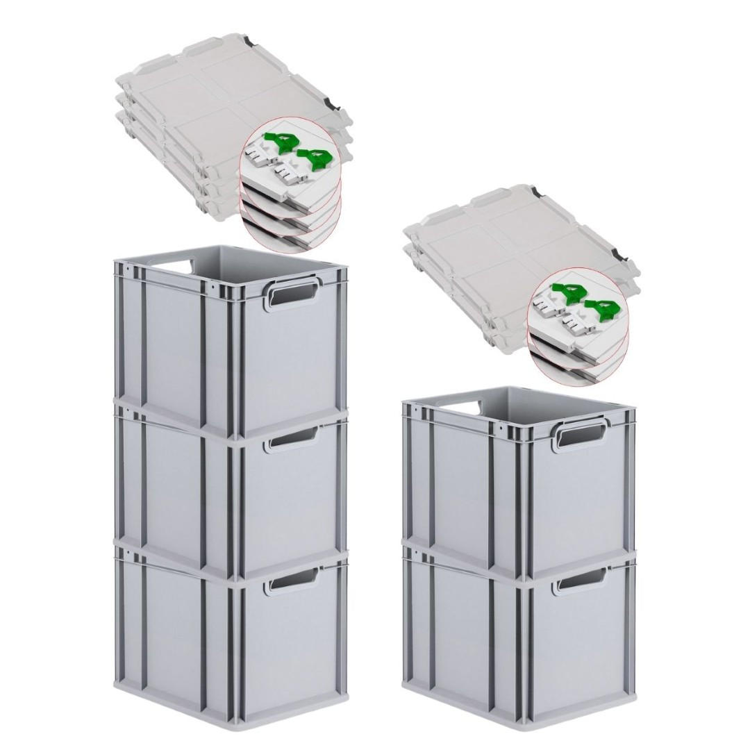 EUROBOX 5x Nextgen Economy Mit Scharnierdeckel Grau/GrünGriffe Offen 30 Liter - Grün, Kunststoff (30/32/40cm) - PROREGAL