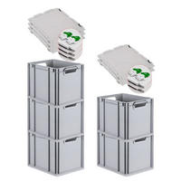 EUROBOX 5x Nextgen Economy Mit Scharnierdeckel Grau/GrünGriffe Offen 30 Liter - Grün, Kunststoff (30/32/40cm) - PROREGAL