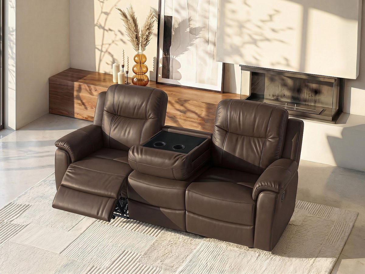RELAXSOFA - 3 Personen - Leder - Braun - - Braun, Leder (205/100/96cm) - Vente-Unique
