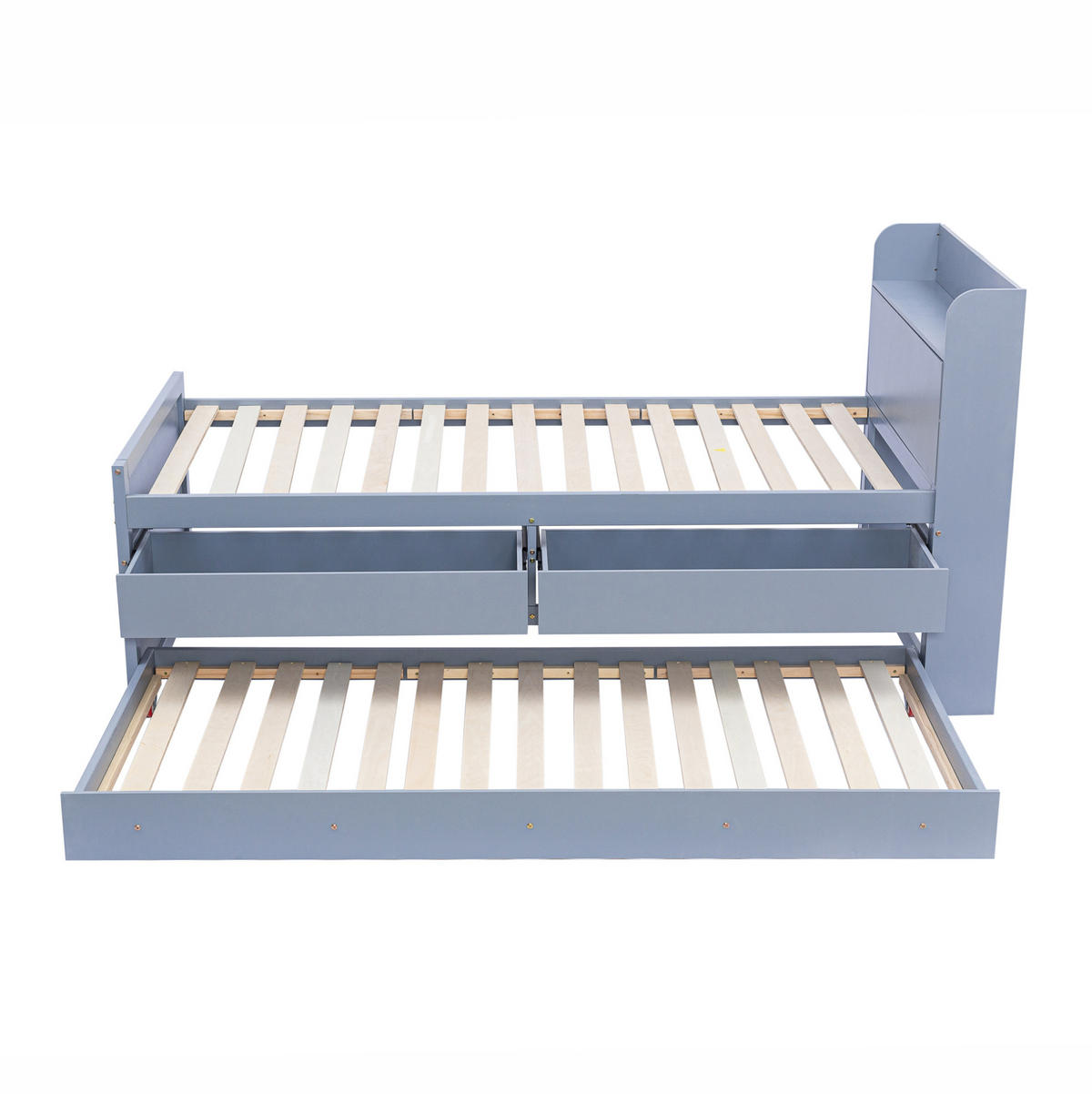 EINZELBETT 90/190 cm grau Multifunktionales Massivholzbett mit USB-Anschluss und ausziehbarem Bett - Grau, Holz (90/200cm) - OKWISH