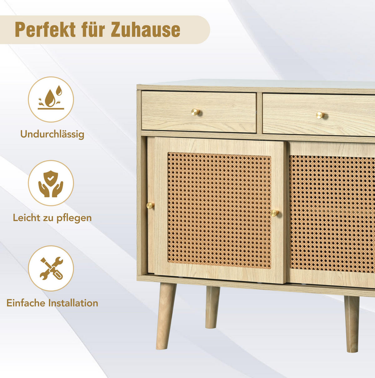 SIDEBOARD 120/40/78 cm Eiche aus MDF mit Rattangeflecht - Eichefarben, Holzwerkstoff (120/78/40cm) - OKWISH