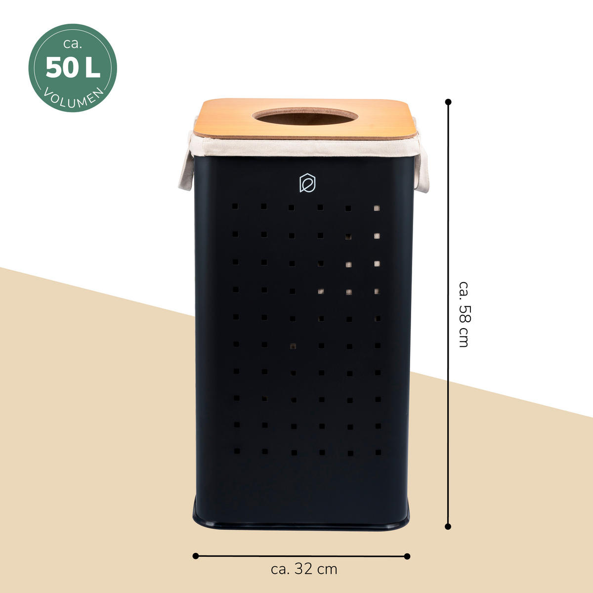 WÄSCHETONNE 50 Liter, schwarz - Schwarz, Metall (32/58/32cm) - eluno