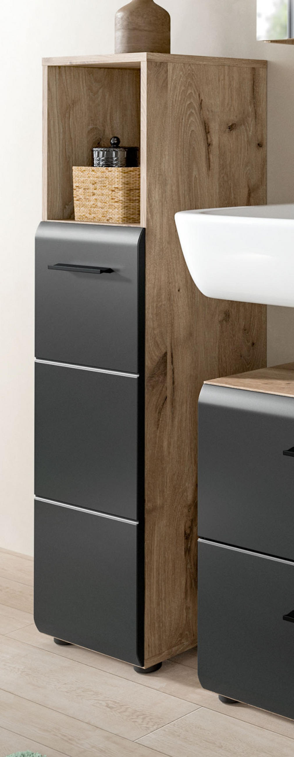 MIDISCHRANK schwarz matt, Nox Eiche, Bad Unterschrank 30 cm - Eichefarben/Schwarz, Holzwerkstoff/Kunststoff (30/110/30cm) - Inn.Furn