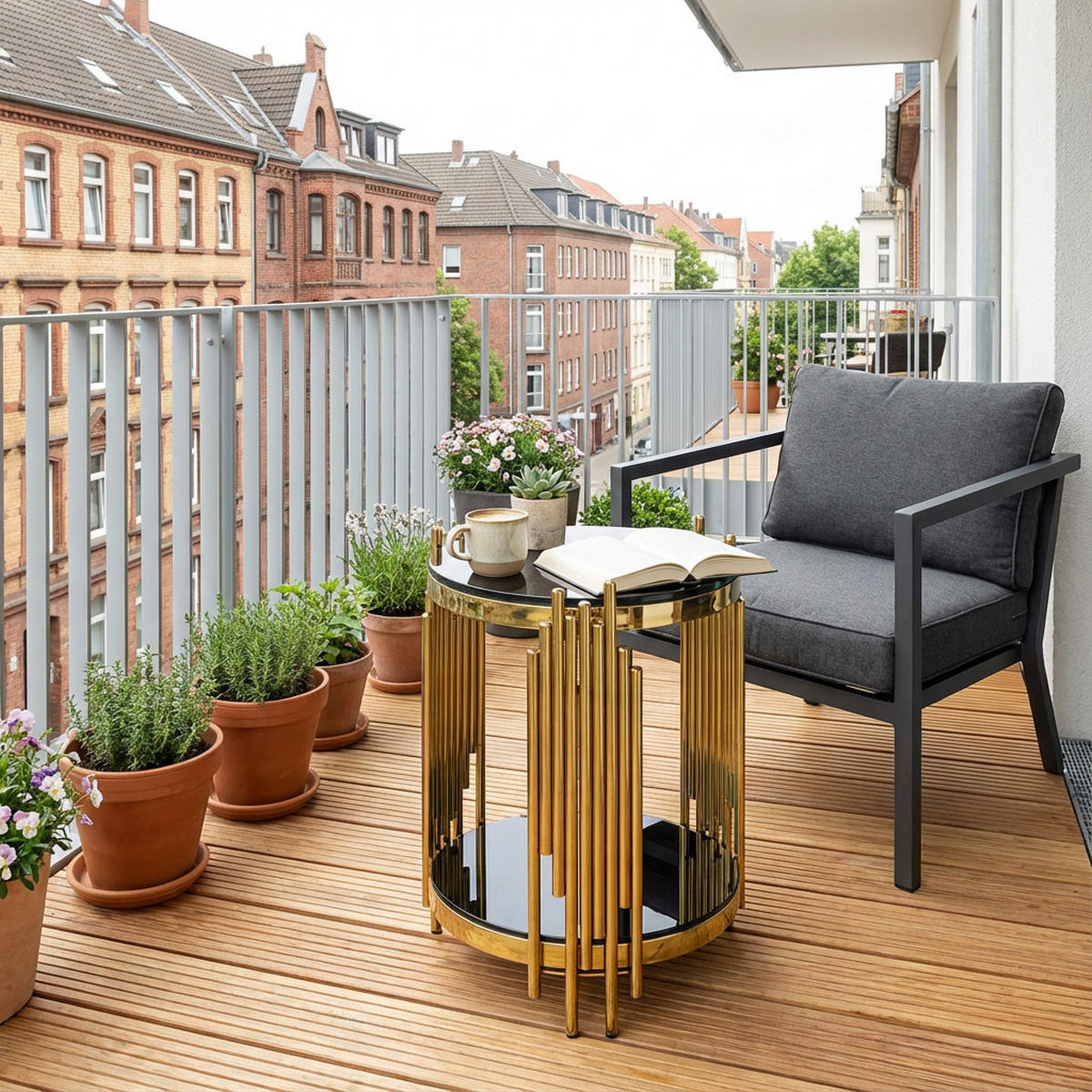 SIDOBORD glas svart & guld, 2 plan - Svart, Metall (45/45/55cm) - Urban Meuble