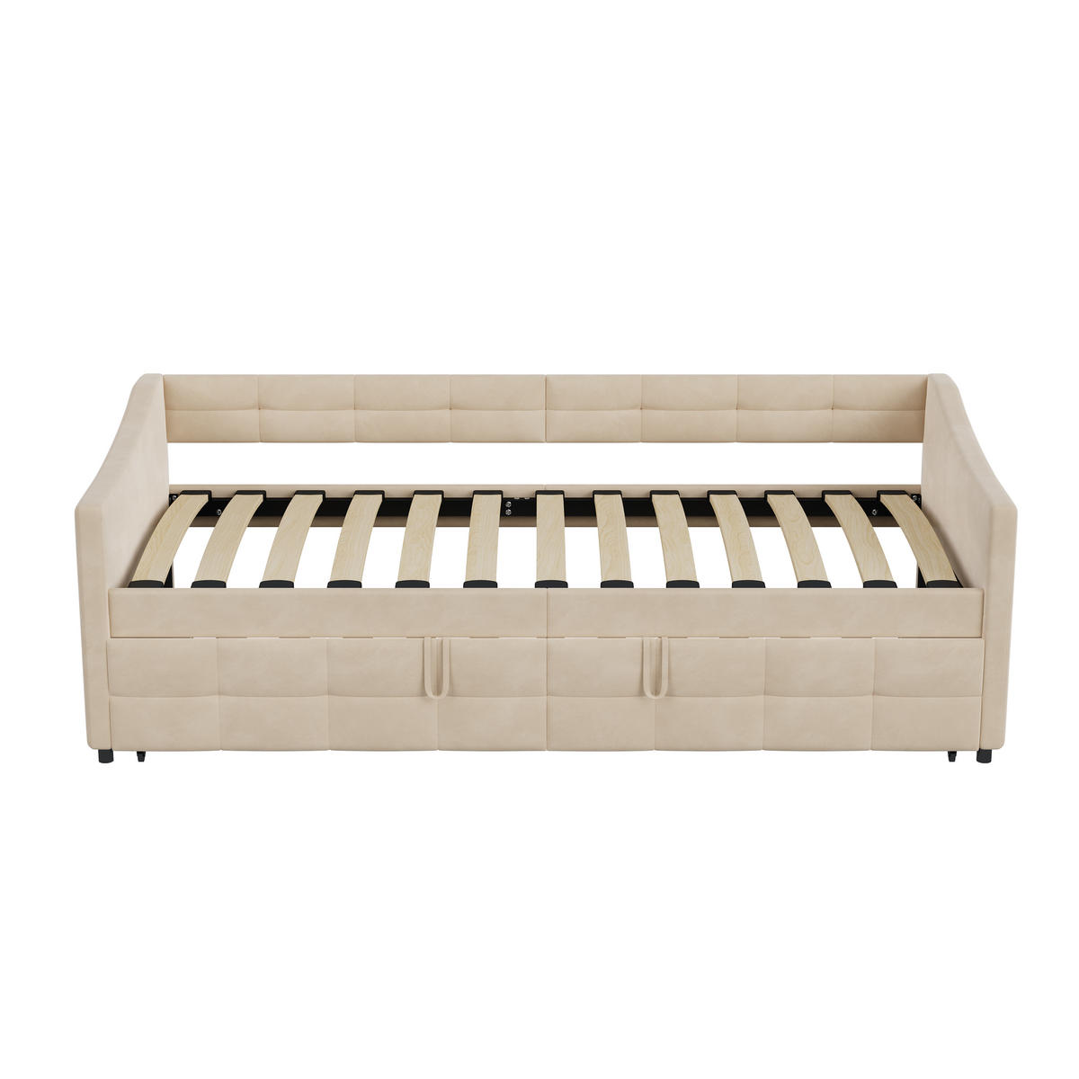 POLSTERBETT Tagesbett 90/200 cm erweiterbar auf 180/200 cm Samtoptik Creme - Beige, Textil (90/200cm) - Creahappy