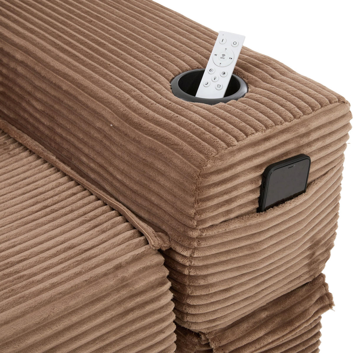 SCHLAFSOFA DE-33602 mit Federkern und Getränkehalter Braun - Braun, Textil (122/80/98cm) - ComfortXL