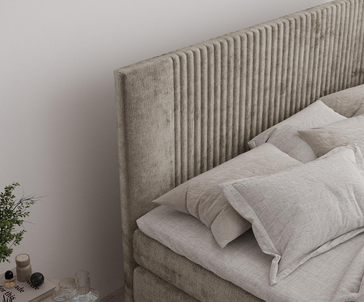 BOXSPRINGBETT Bergamo Beige 200/200 cm - Beige/Schwarz, Holz/Holzwerkstoff (200/200cm) - Maison de Reve