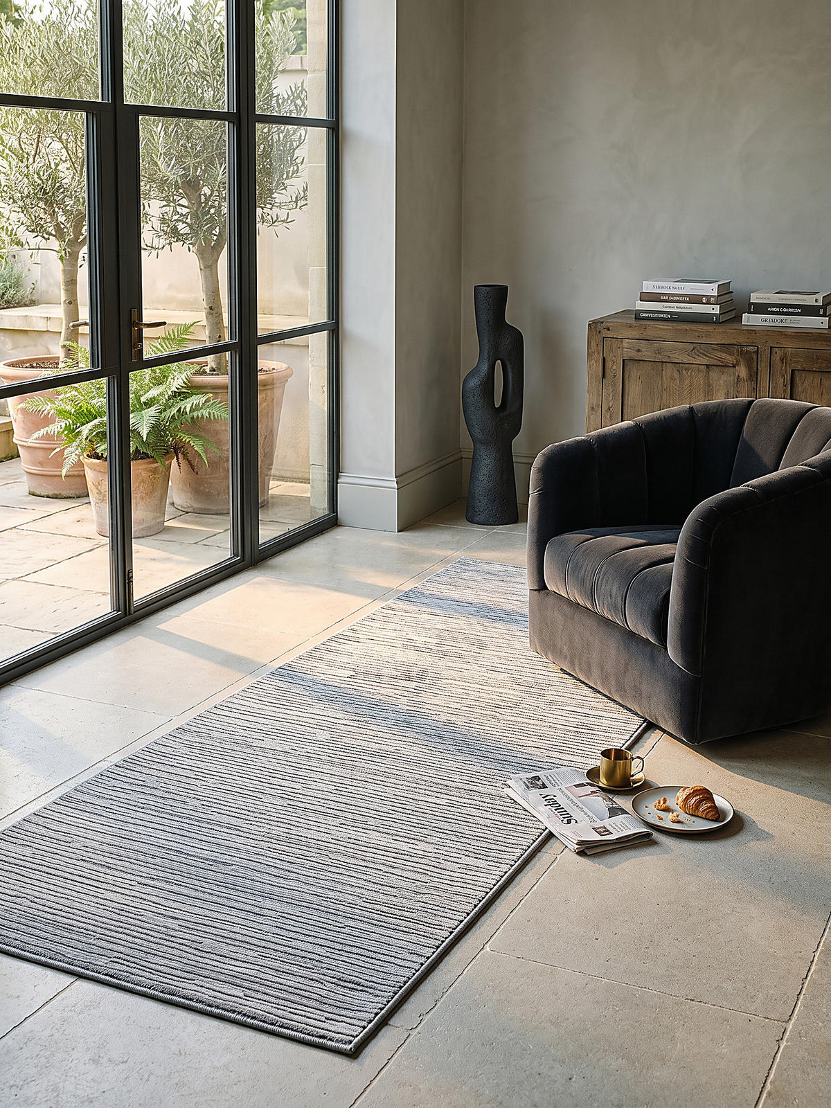 TEPPICH Kurzflor KASOS Waschbar Gestreift Polyester Grau 80 x 150 cm - Grau, Textil (80/150cm) - KADIMA DESIGN