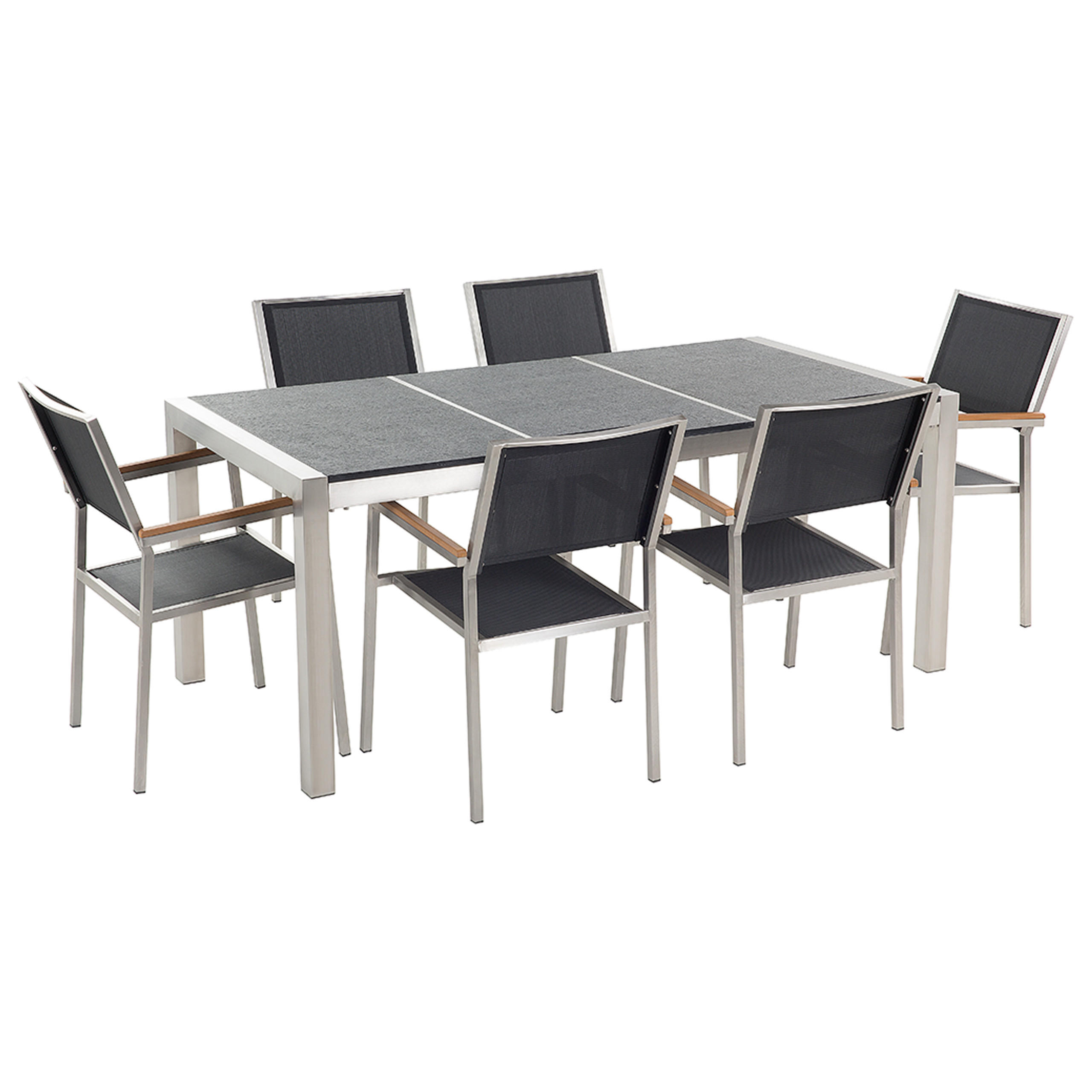 MOBILIER DE GRĂDINĂ set cu 6 locuri piatră naturală negru flambat țesătură textilă Grosseto