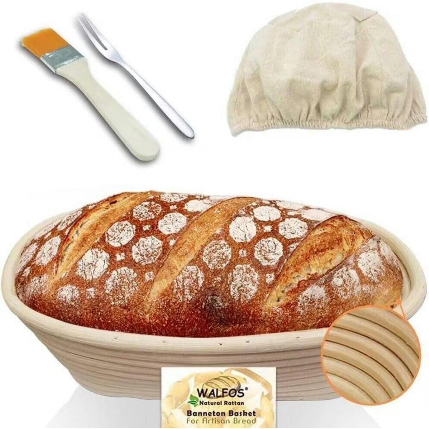 GÄRKÖRBCHEN Set 25 cm Oval mit Leinenbezug und Zubehör - Beige, Naturmaterialien (8.5/1/25cm)