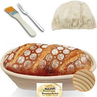GÄRKÖRBCHEN Set 25 cm Oval mit Leinenbezug und Zubehör - Beige, Naturmaterialen (8.5/1/25cm)