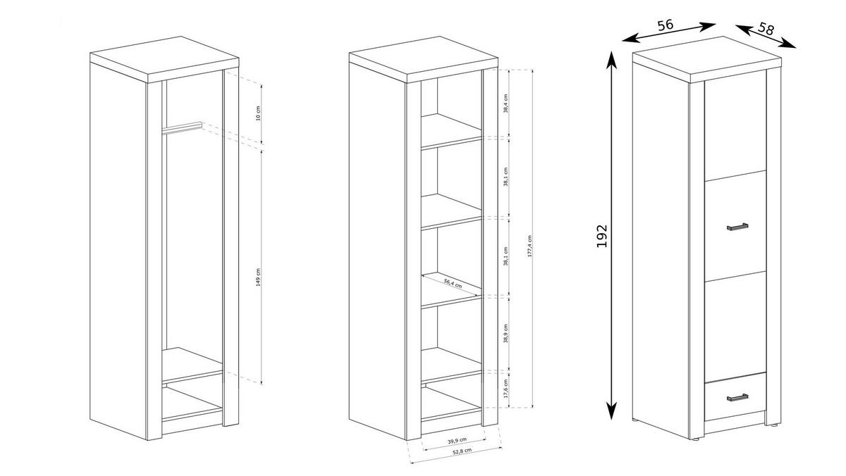 DREHTÜRENSCHRANK ZERI 56/192/58 cm 1-türig Braun - Braun, Holzwerkstoff (56/192/58cm) - MASSENO