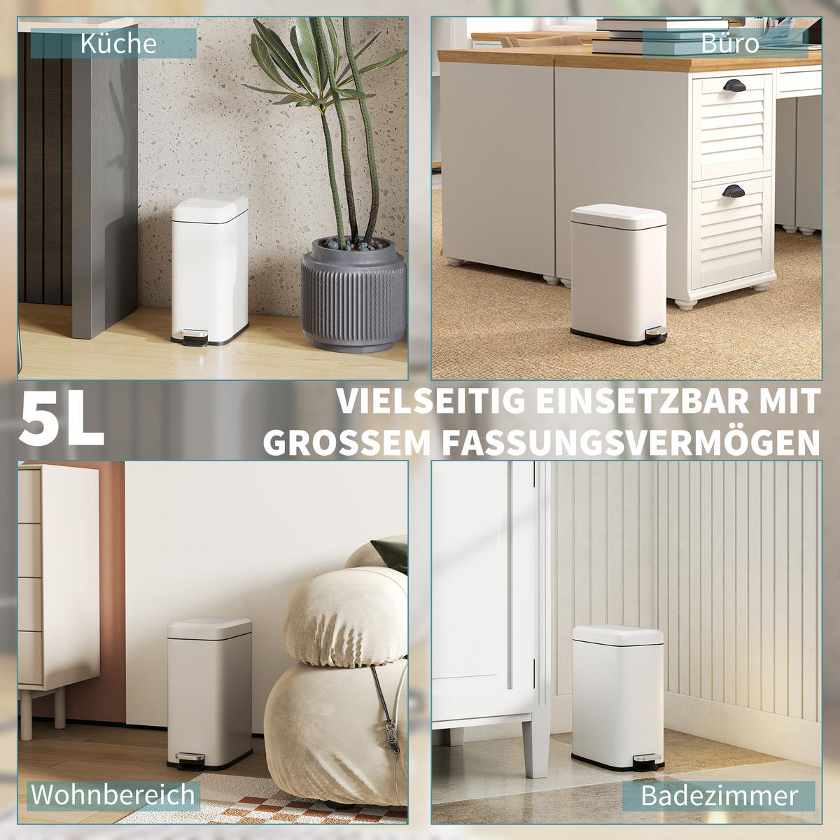 MÜLLEIMER 5L Treteimer Abfalleimer mit Deckel und Fußpedal für Wohnzimmer - Weiß, Metall (14/32/29.2cm) - HOMCOM