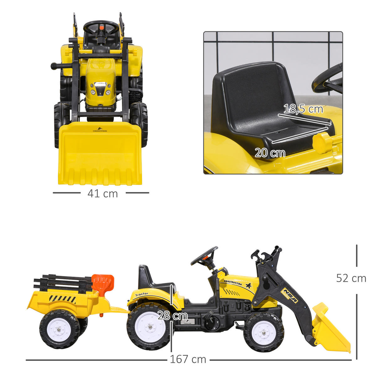 KINDER RUTSCHAUTO, Gelb, Metall+ Kunststoff - Gelb, Metall (167/41/52cm) - HOMCOM