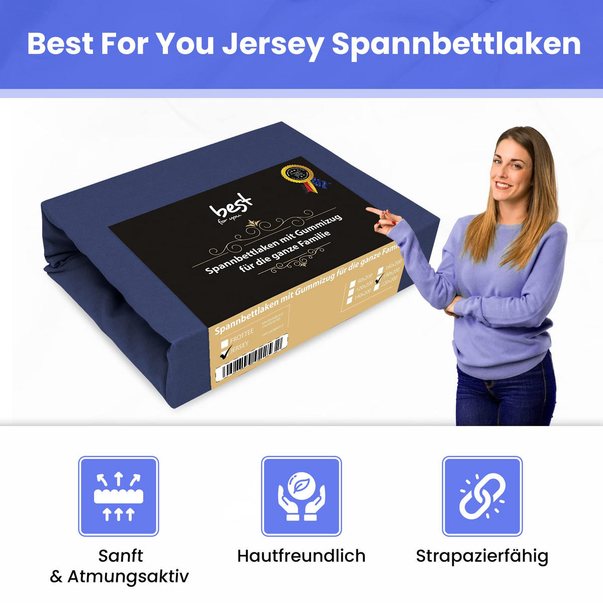 SPANNBETTLAKEN 200/220 cm, Jersey Elastisch 100 % Baumwolle Marineblau - Blau, Textil (200/220cm) - Best For Home