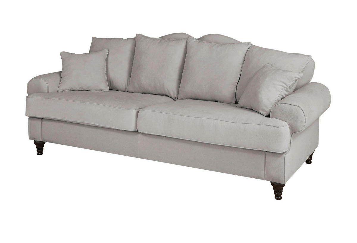 SOFA hellgrau Landhaus, Couch 3,5-Sitzer 230 cm - Hellgrau, Holz/Textil (230/95/100cm) - Furn.Design