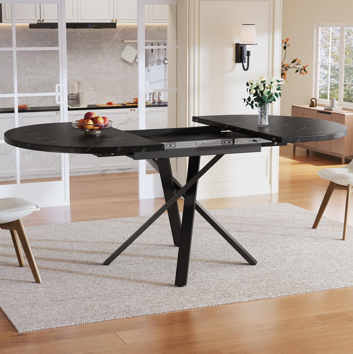 ESSTISCH 100/140/75,5 cm Schwarz aus MDF und Metall mit Ausziehfunktion - Schwarz, Holzwerkstoff (100/140/75.5cm) - OKMYHOME