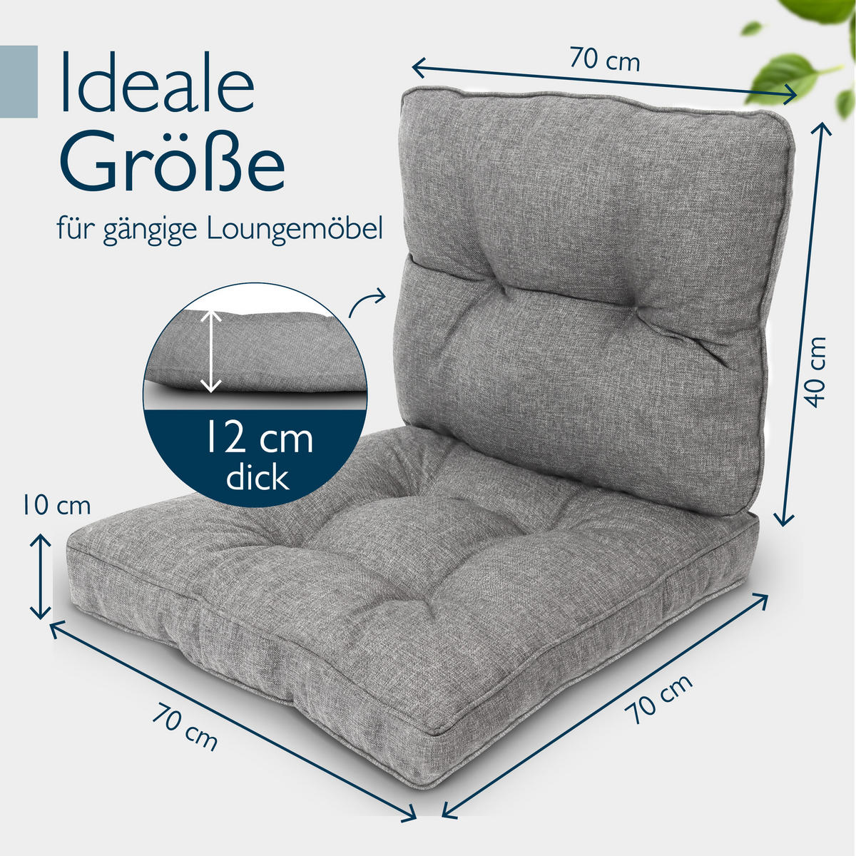LOUNGEKISSEN Beauflair Outdoor Sitz 70x70x10cm mit Rücken 70x40x12cm Hellgrau (2tlg) - Hellgrau, Textil (70/70cm) - Beautissu 