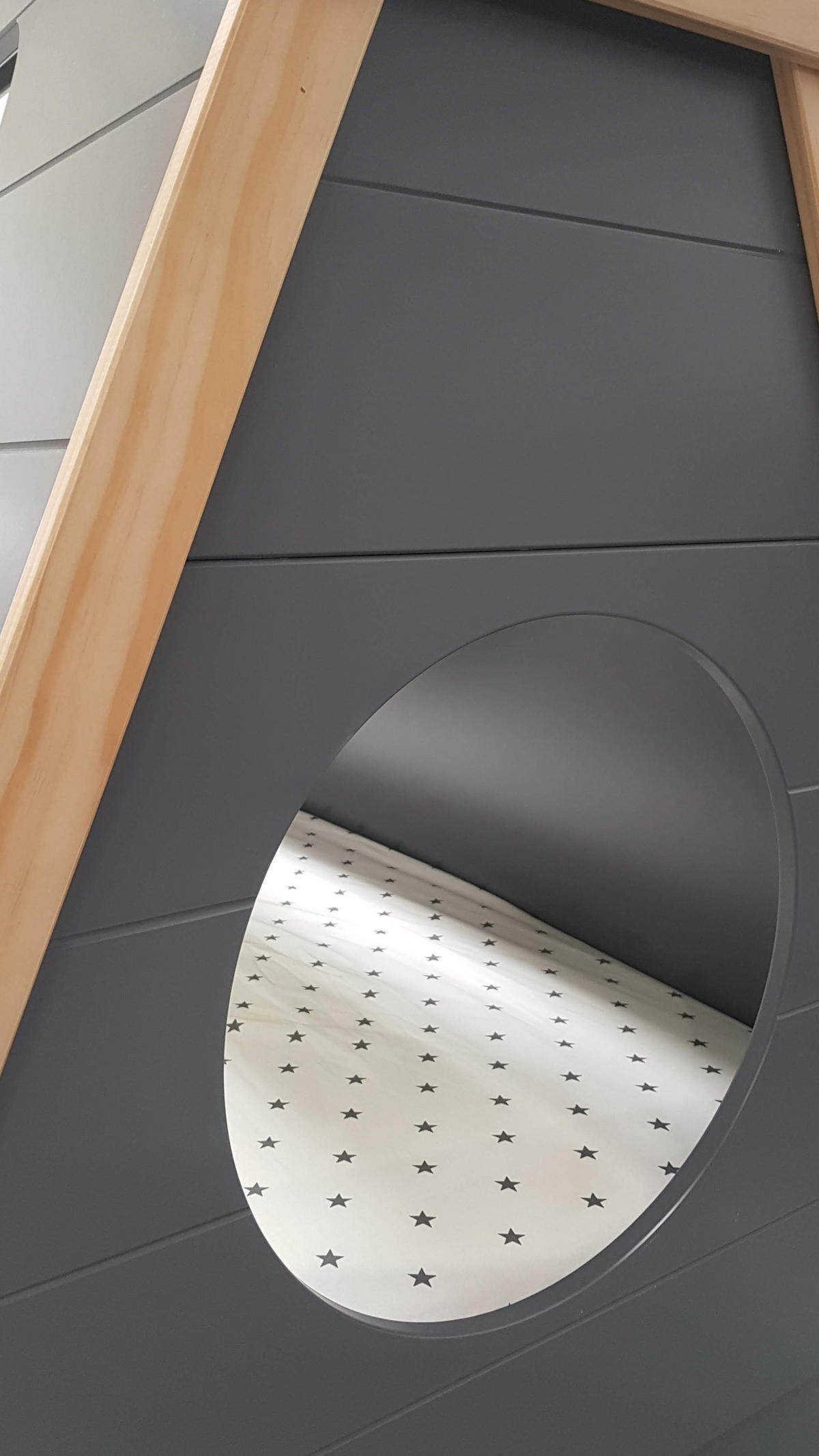 KINDERBETT Fryak in Form eines Tipis, inkl. Lattenrost - Grau, Holz (90/200cm) - TPFLiving